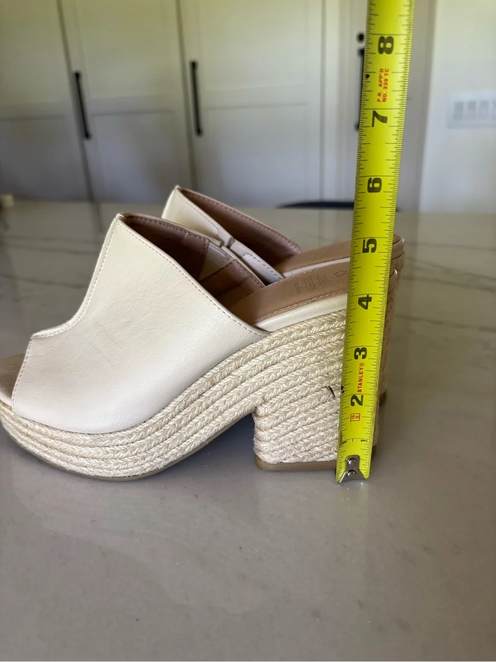 Oasis Society Cream Vegan Leather Espadrille Chunky Platform Boho Wedge Mules 8